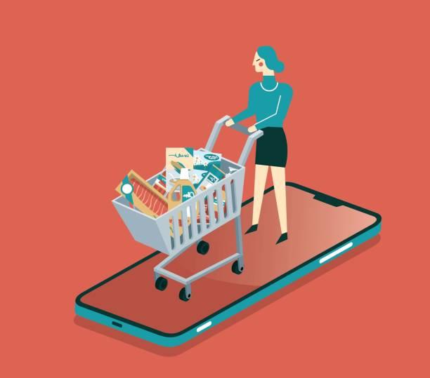 Illustrated image of a woman food shopping. Lidl launches loyalty scheme Lidl Plus Offers