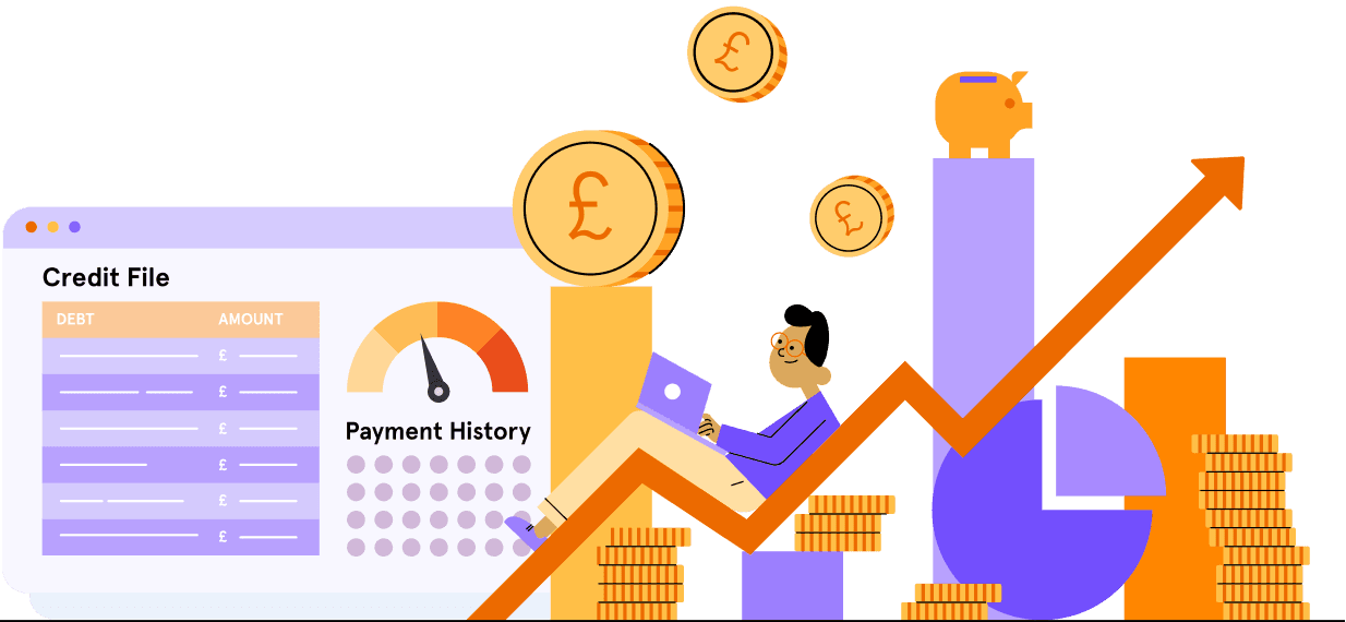 illustration of credit file report with upwards arrow