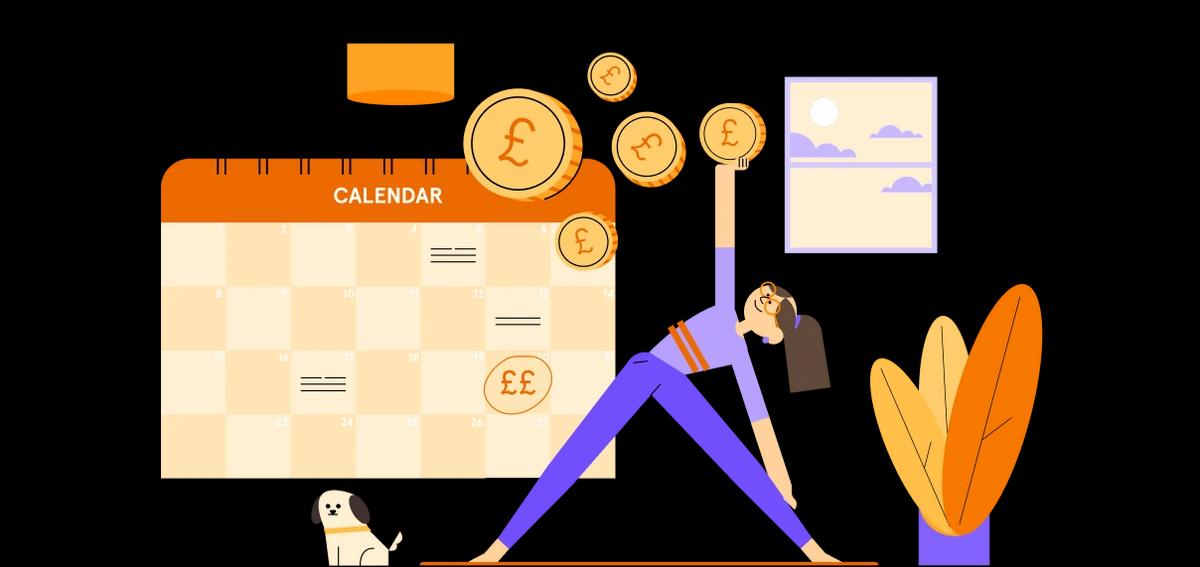 woman holding coins next to calendar