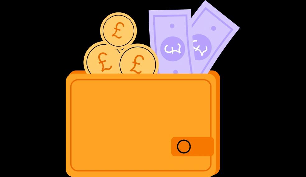 Wallet with coins and notes