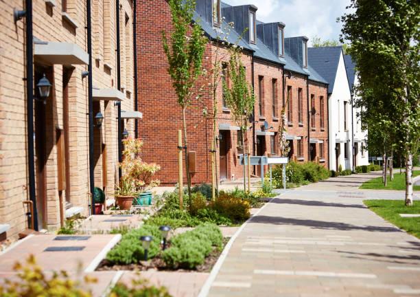 Image of a row of newly built social houses