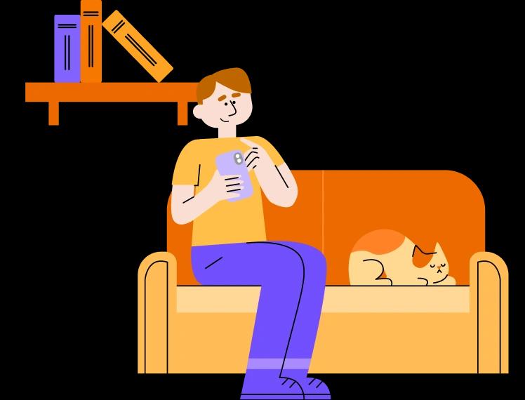 Person on their phone sitting on a sofa