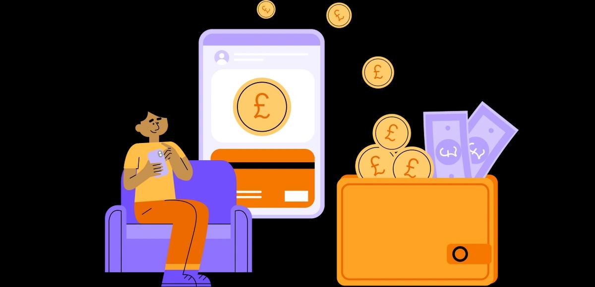 Person mobile banking and with wallet