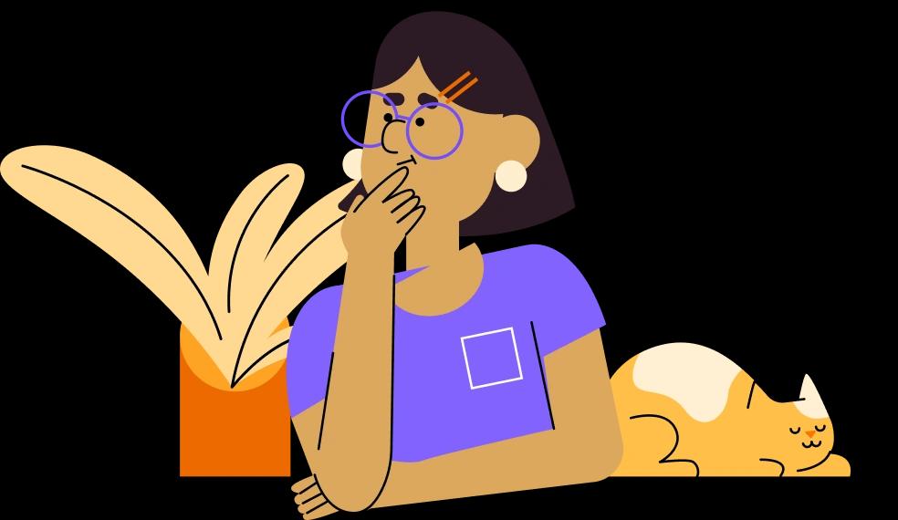 An illustration of a woman with questions.