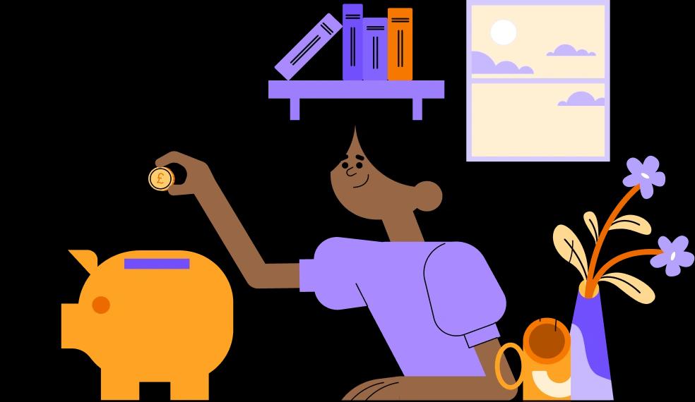 Woman putting coins in a piggy bank