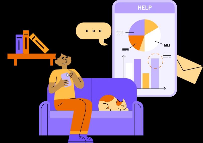 Man on sofa browsing phone for debt help