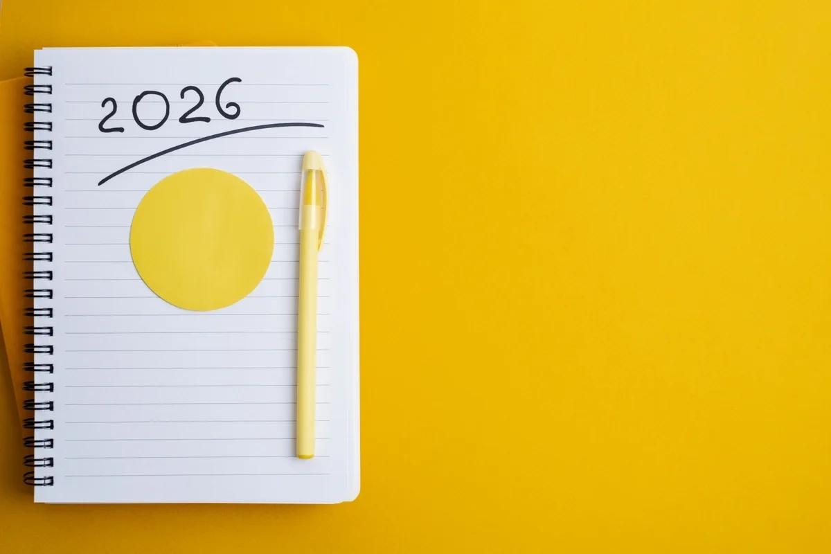 A notepad open on a page with "2026" written at the top